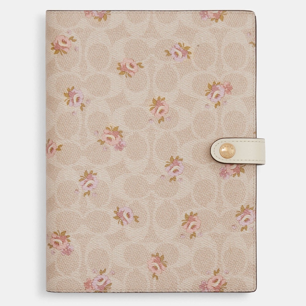 Coach Notebook in Signature Canvas with Floral Print Gold Sand Multi CA058 NWT